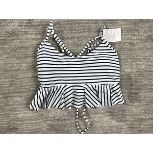 Cocoship Bikini Top‎ Womens 8 Blue Stripe Boho Flounce Falbala Chic Beach